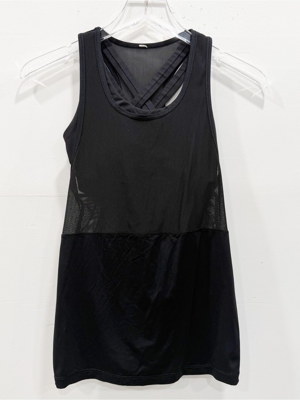 Lululemon 2-in-1 Mesh Tank Top Black Strappy Sports Bra Size 4 Top Pilates Yoga